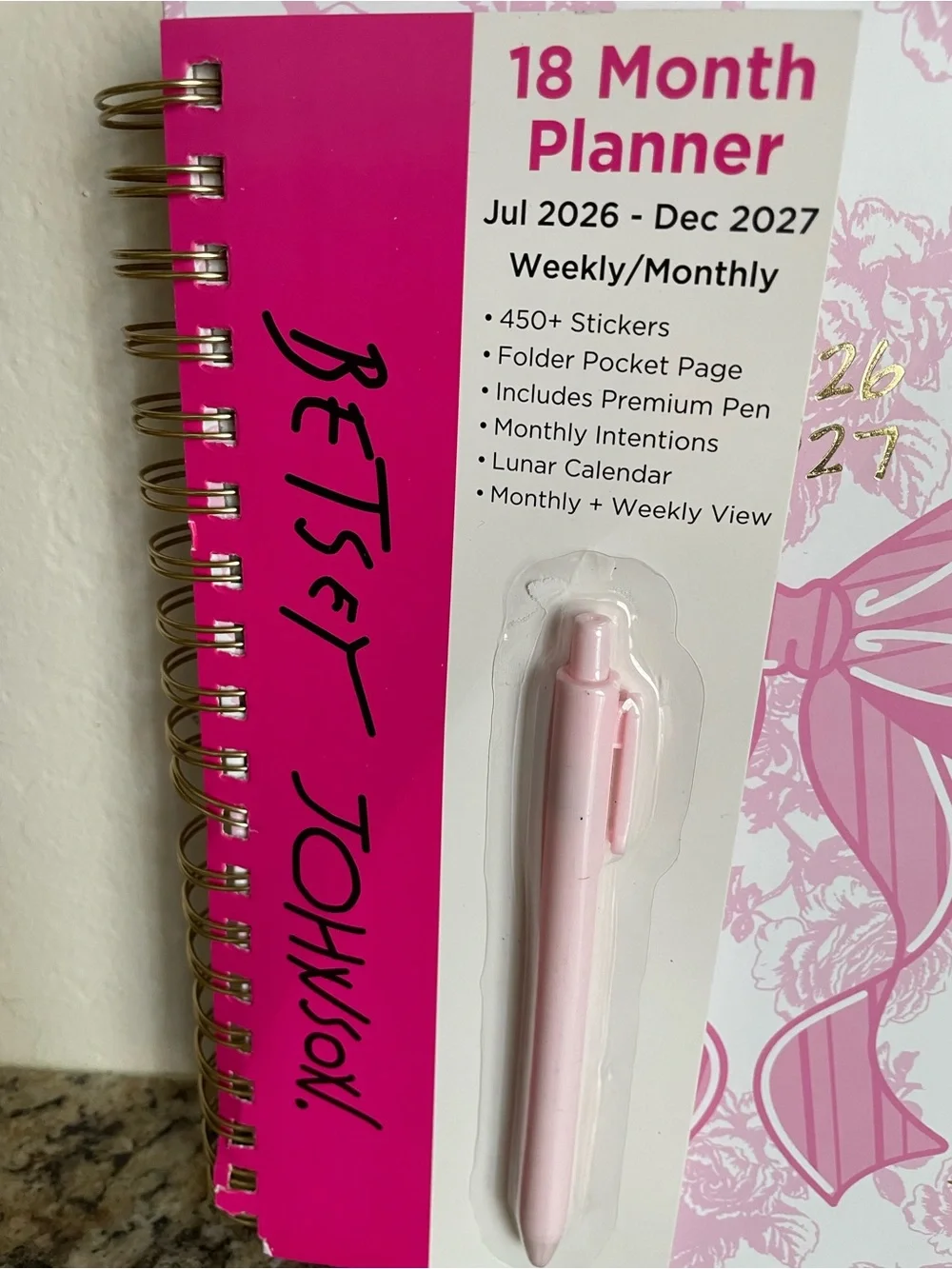 Betsey Johnson Pink Floral Bow 2026-2027 Planner